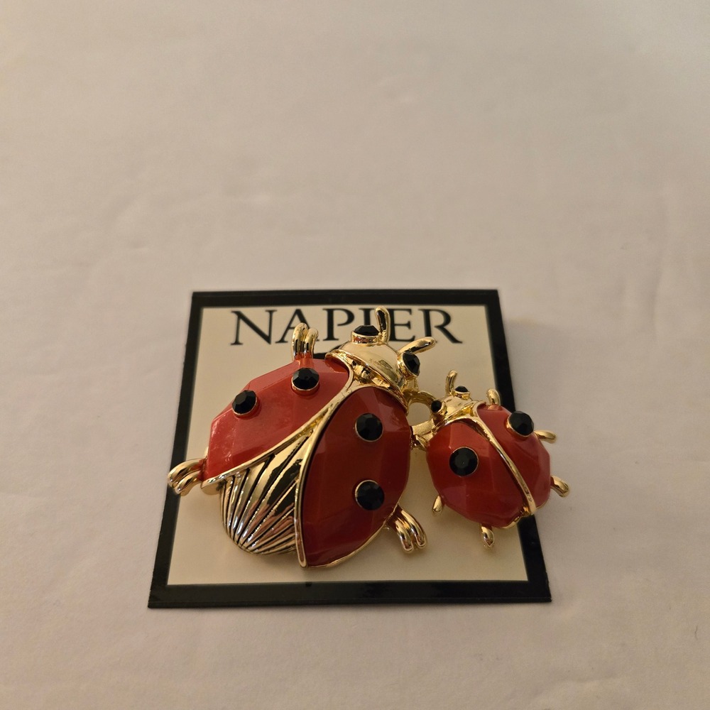 Napier Pin/Brooch Womens Red NWT Enamel Ladybug Gold Tone Crystal Pin JN634